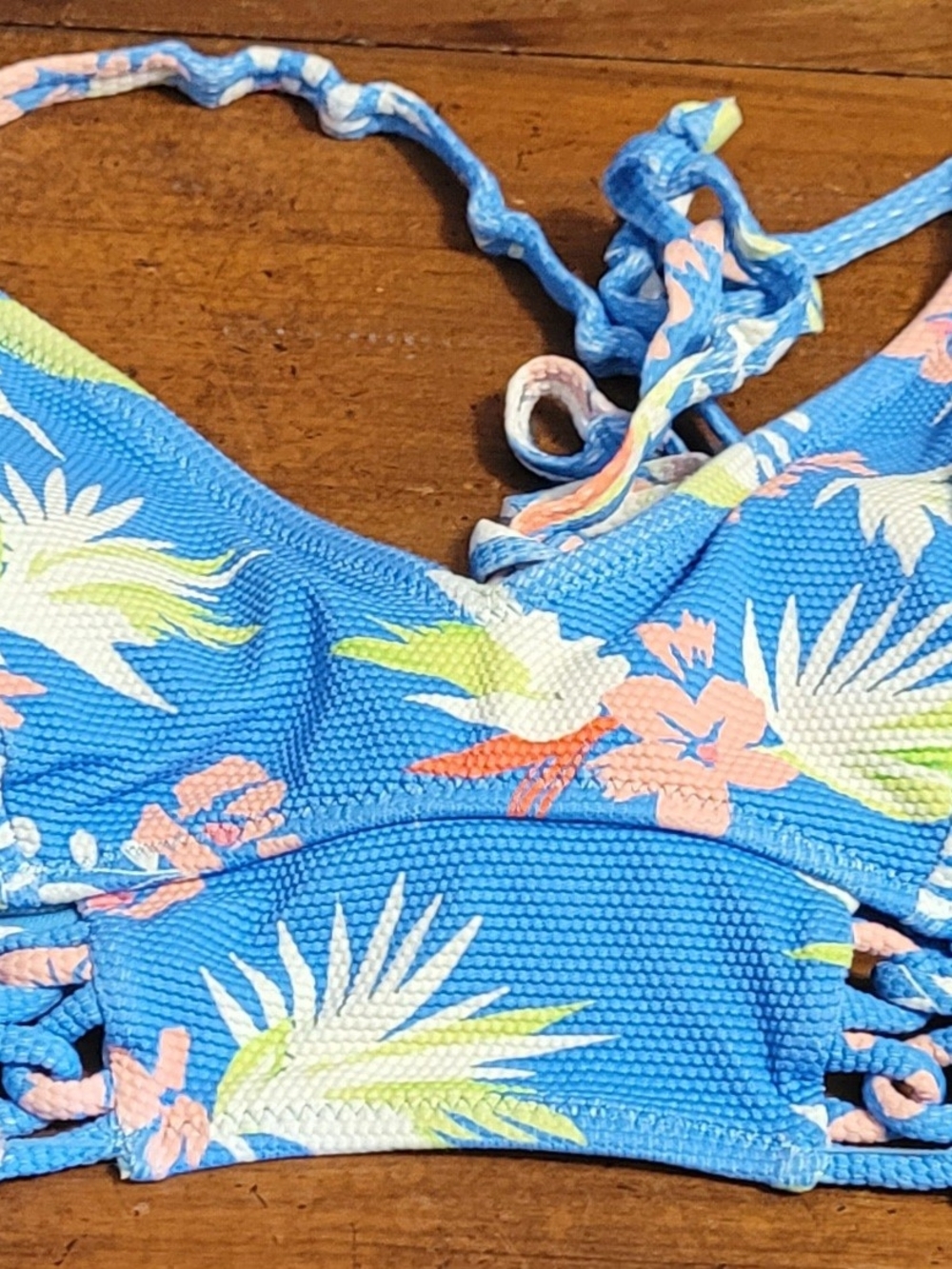 Jessica Simpson Bright Blue Tropical Bikini Top & Bottom w/ Pink & Lime Accents
